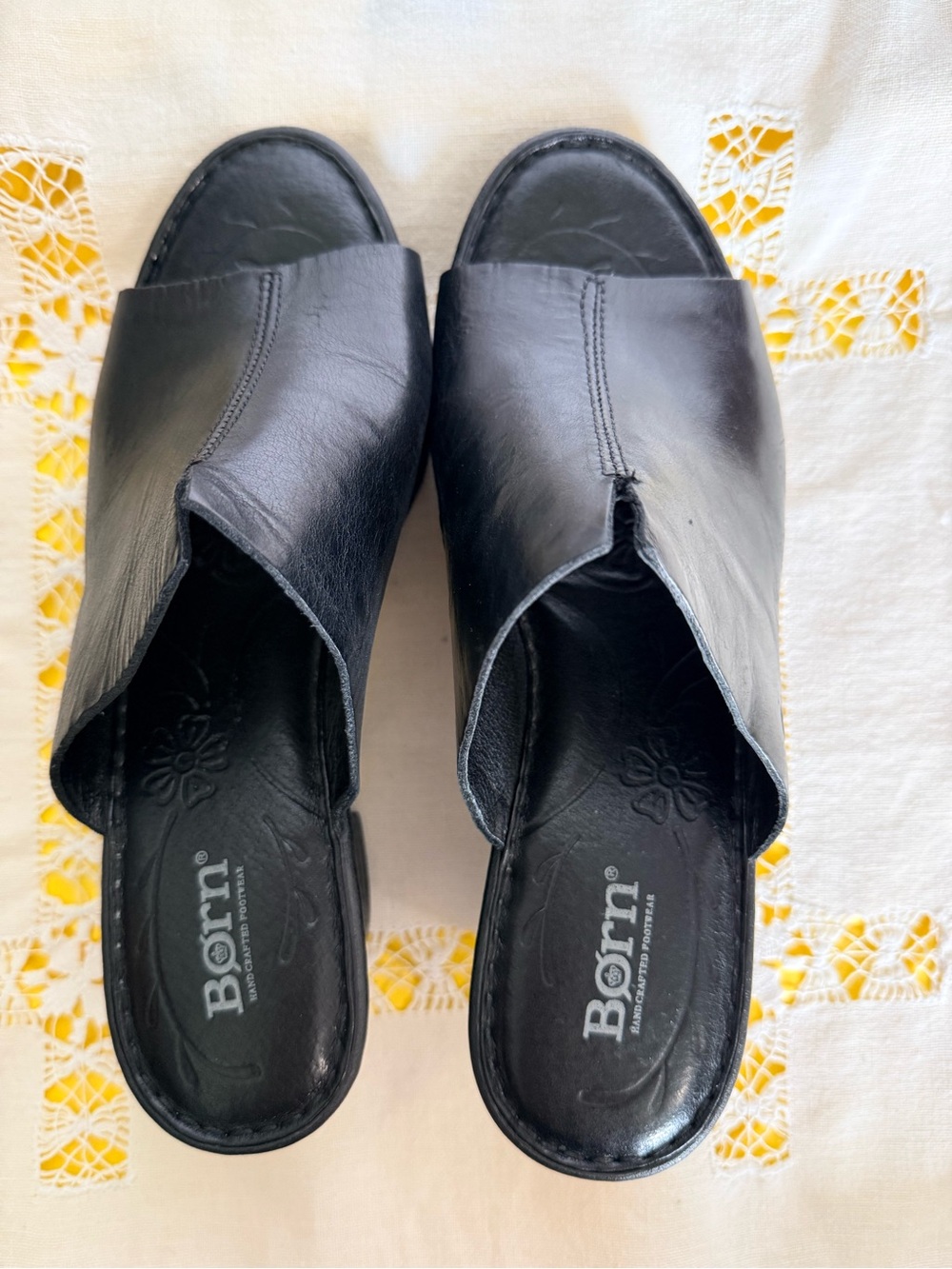 Børn Black Leather Peep Toe Wedge Mules Clogs Size 10M - Picture 3 of 11